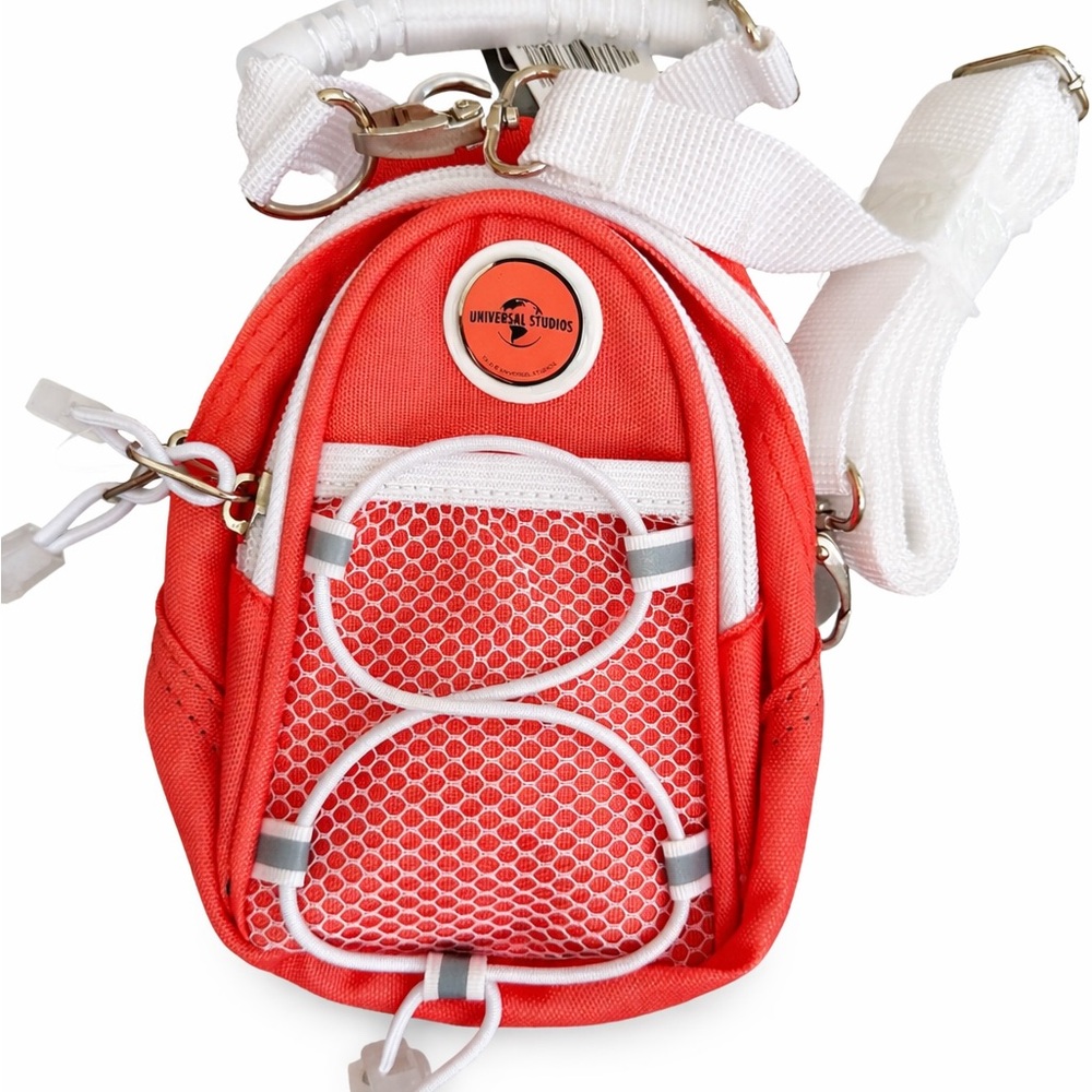Mini Coral Crossbody Backpack with White Strap